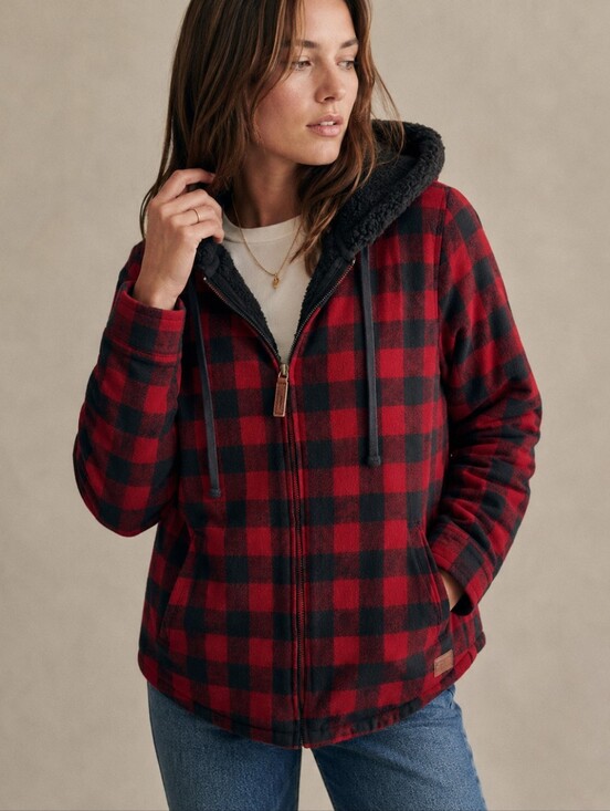 L.L. Bean Jackets & Blazers - L.L. Bean Relaxed Fit Buffalo Plaid Sherpa Lined Hooded Jacket Womens Size Small